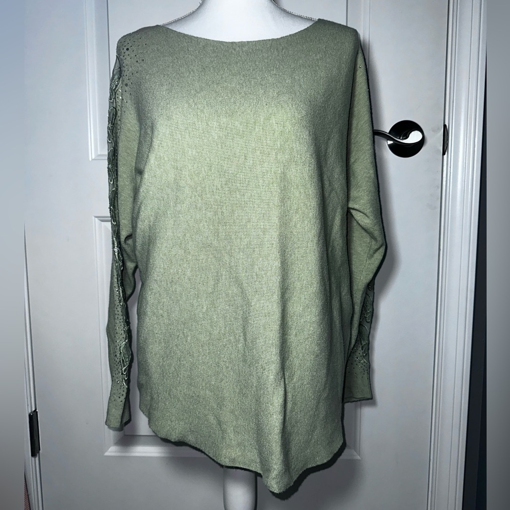 LIV Milano Olive Green Embellished Sleeve Knit Top XL
